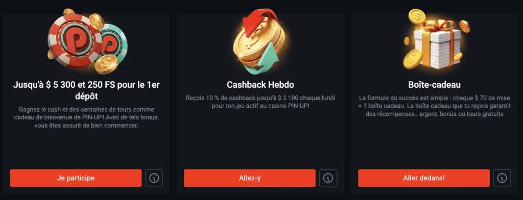 Bonus du casino Pin Up